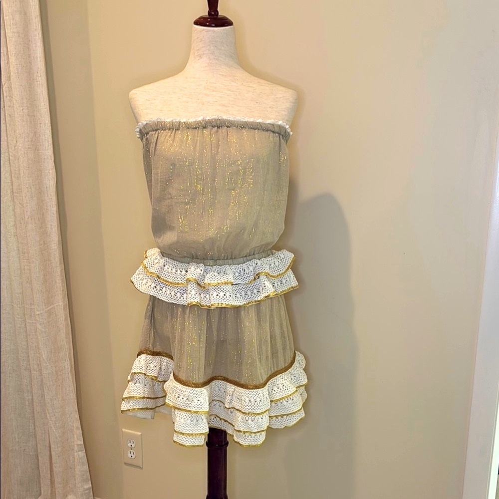 Ramy Brook Metallic Gold and Taupe Top and Skirt